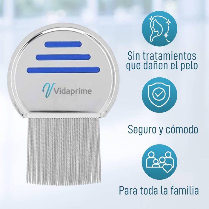 Liendrera con Púas de Acero Inoxidable para Piojos y Liendres