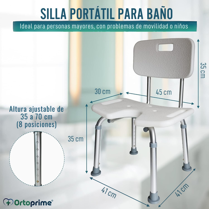 Silla de Ducha para Mayores Asiento en U y Altura Regulable