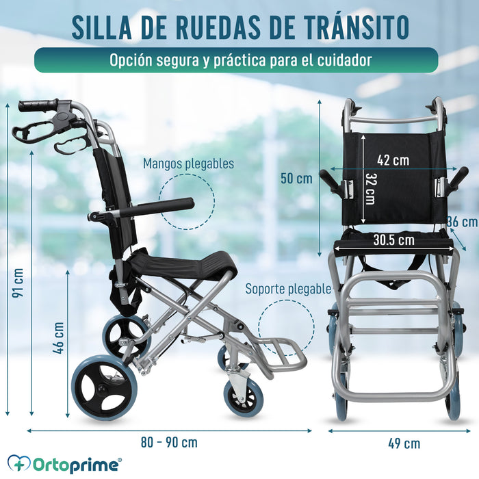 Silla ruedas transito aluminio plegable ligera ortopédica
