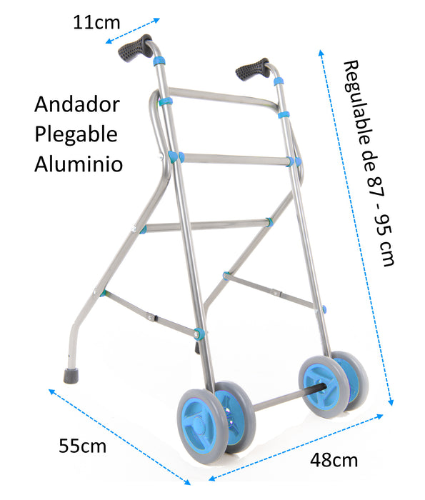 Andador Aluminio Plegable 4 Ruedas Azul