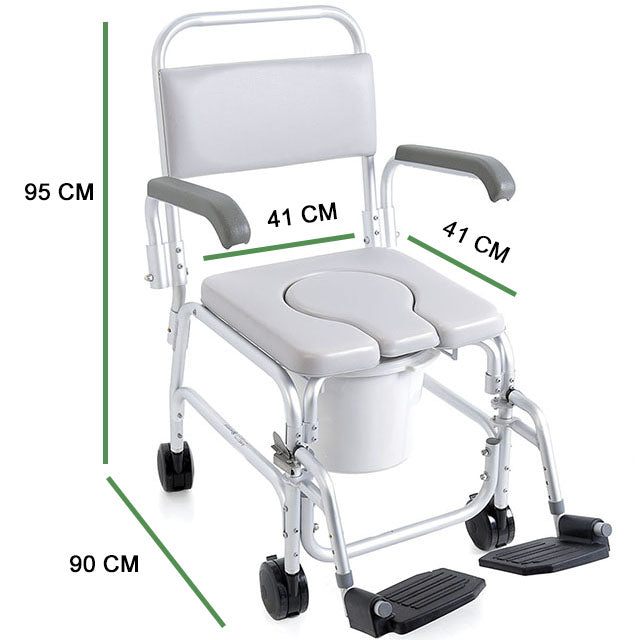 Silla de Ruedas WC para Ducha Baño de Traslado con Deposito