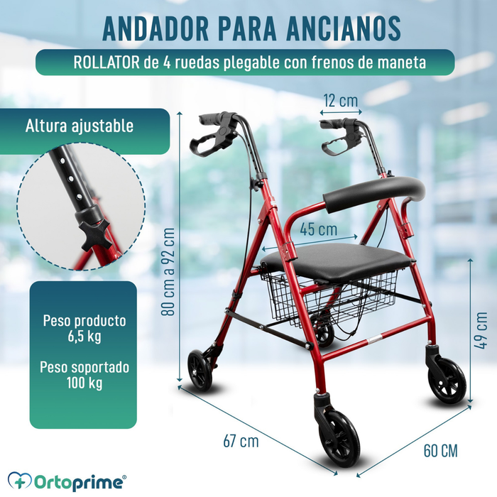 ALQUILER MENSUAL Andador Ortopédico Plegable Rollator Cuatro Ruedas