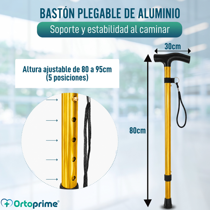 Bastón Plegable Regulable y Extensible | Muletilla Dorada