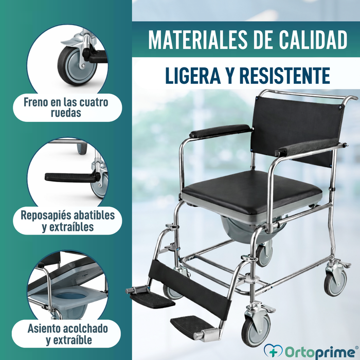 Silla Ducha WC con Ruedas y Freno | Silla Inodoro Acolchada
