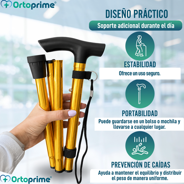 Bastón Plegable Regulable y Extensible | Muletilla Dorada