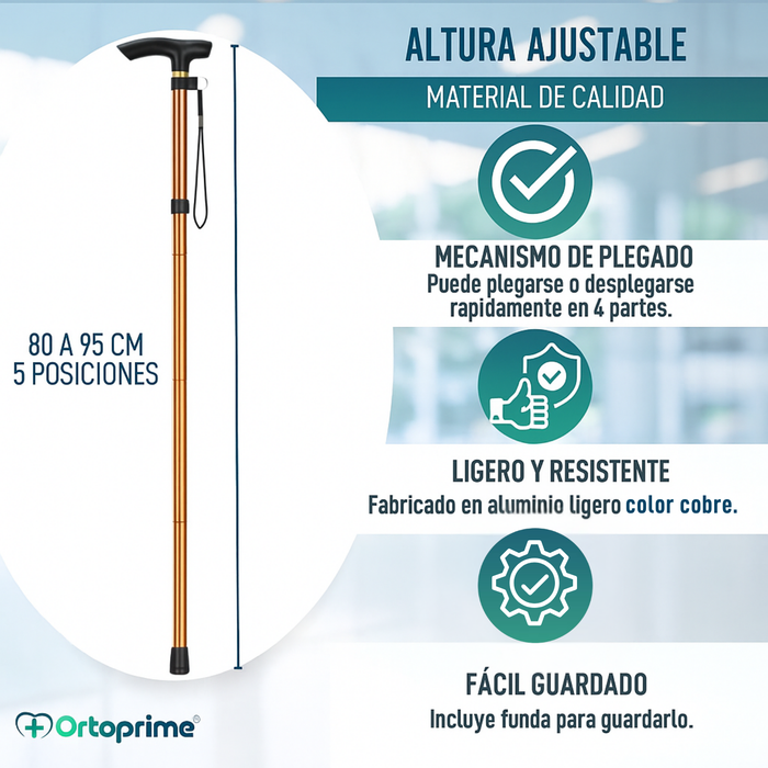 Bastón Extensible de Aluminio | Bastón Plegable Cobre