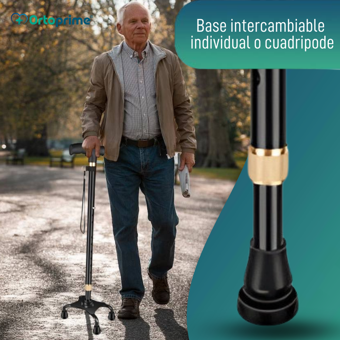 Bastón Cuadrípode 4 patas Regulable | Con Contera Convertible