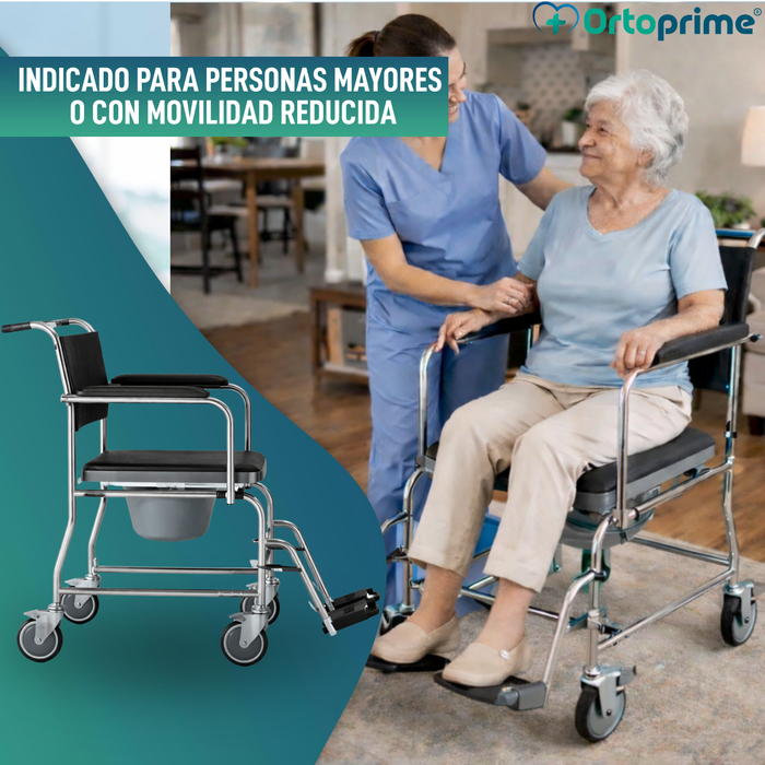 Silla Ducha WC con Ruedas y Freno | Silla Inodoro Acolchada
