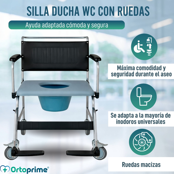 Silla Ducha WC con Ruedas y Freno | Silla Inodoro Acolchada