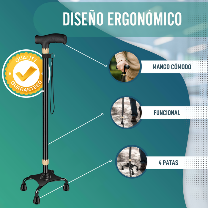 Bastón Cuadrípode 4 patas Regulable | Con Contera Convertible