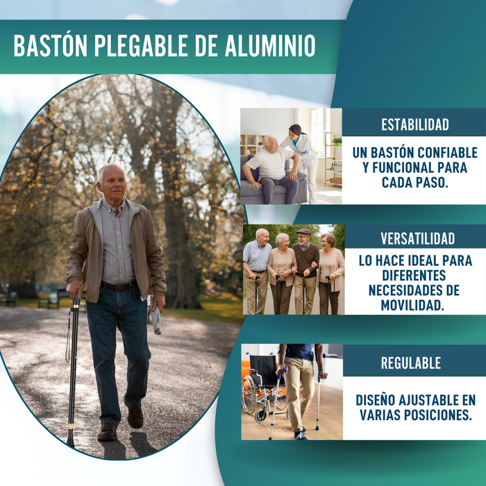 Bastón Cuadrípode 4 patas Regulable | Con Contera Convertible