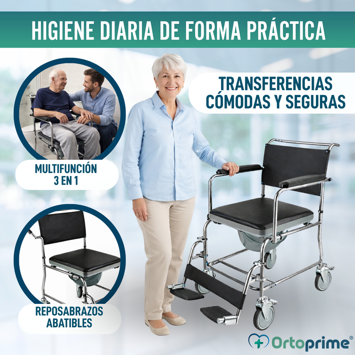 Silla Ducha WC con Ruedas y Freno | Silla Inodoro Acolchada