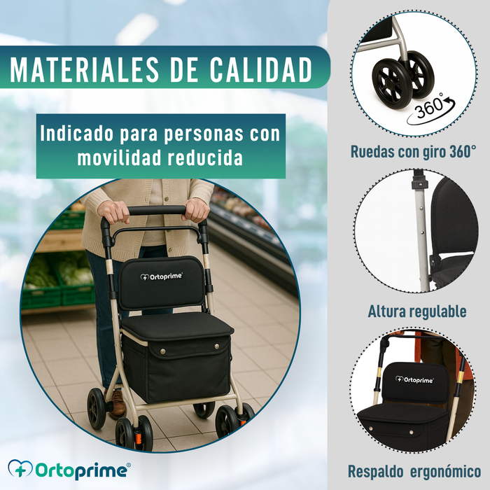 Andador Adultos Plegable Rollator con Carro de la Compra