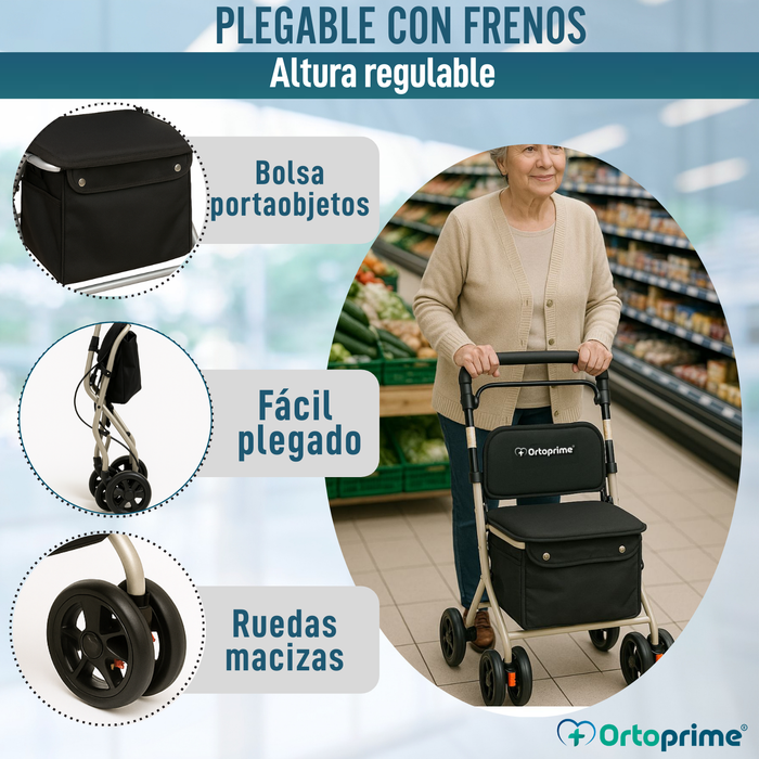 Andador Adultos Plegable Rollator con Carro de la Compra