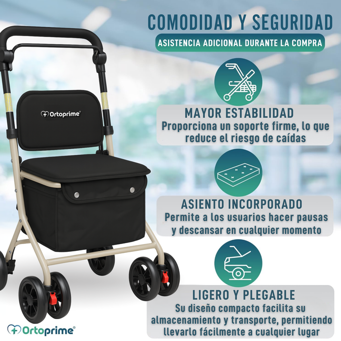 Andador Adultos Plegable Rollator con Carro de la Compra