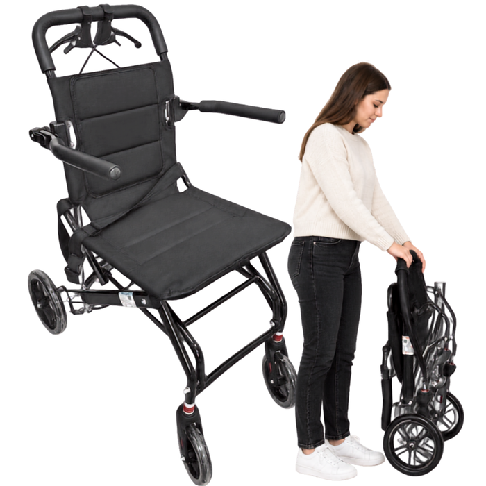 Silla de Ruedas de Tránsito Plegable Ligera con Freno Maneta