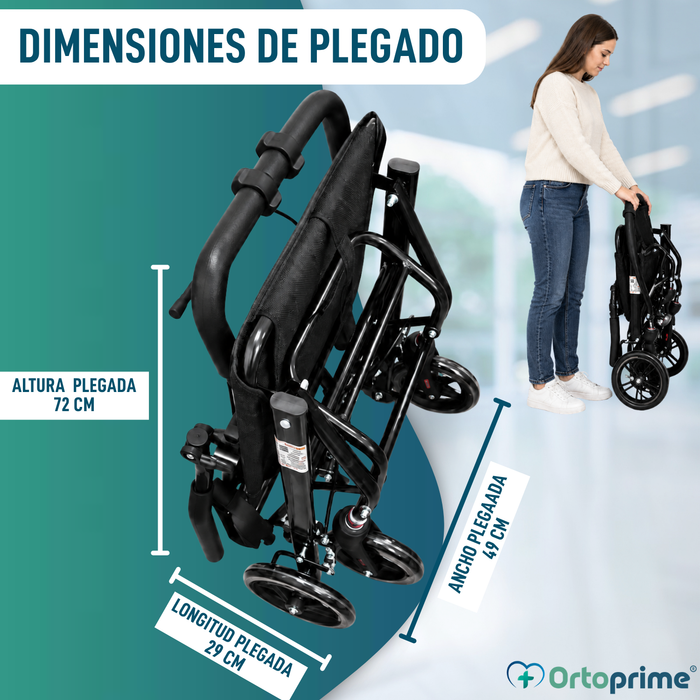 Silla de Ruedas de Tránsito Plegable Ligera con Freno Maneta