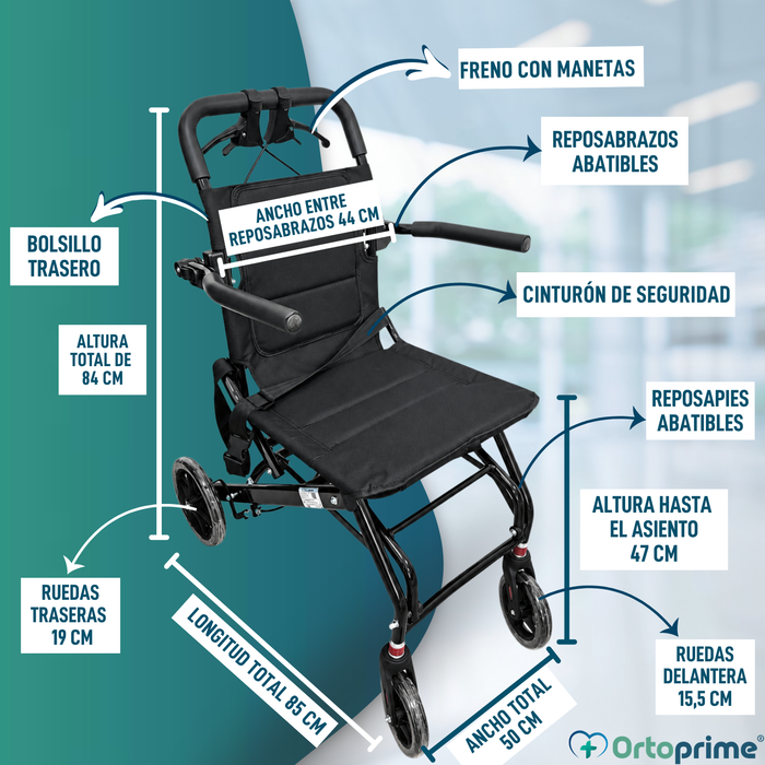 Silla de Ruedas de Tránsito Plegable Ligera con Freno Maneta