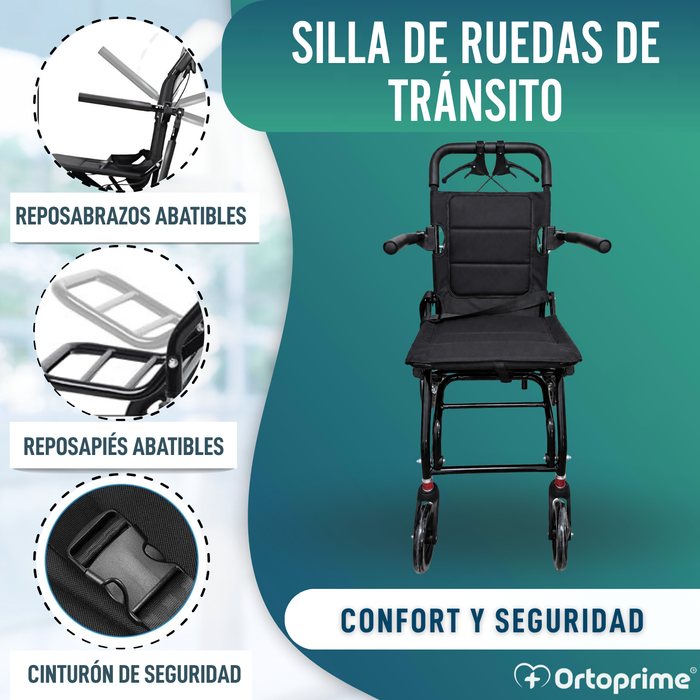 Silla de Ruedas de Tránsito Plegable Ligera con Freno Maneta