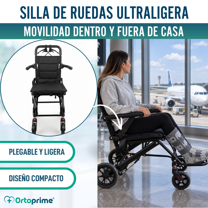 Silla de Ruedas de Tránsito Plegable Ligera con Freno Maneta