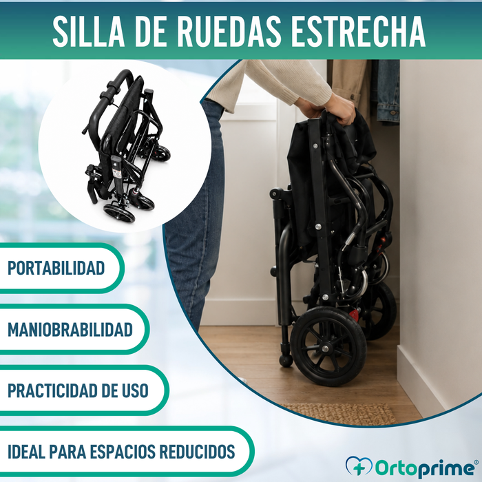 Silla de Ruedas de Tránsito Plegable Ligera con Freno Maneta