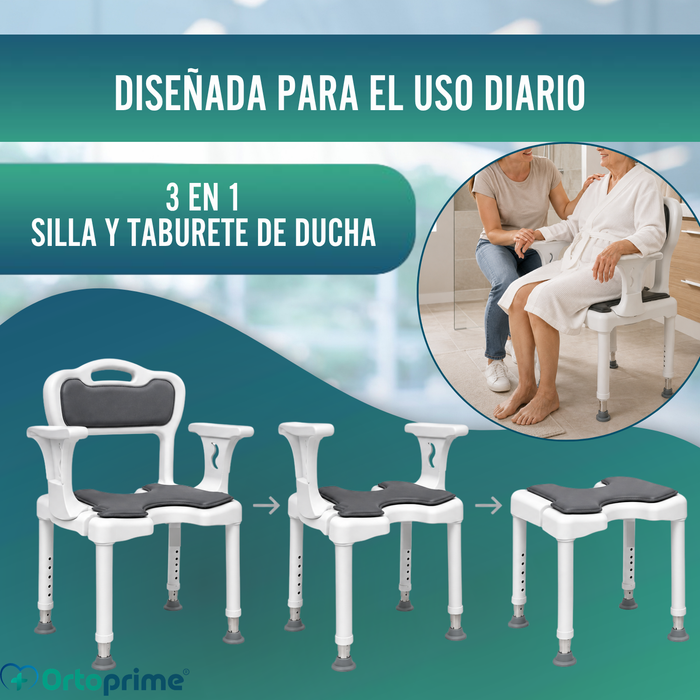 Silla Ducha 3 en 1 Forma de U | Taburete Baño Antideslizante