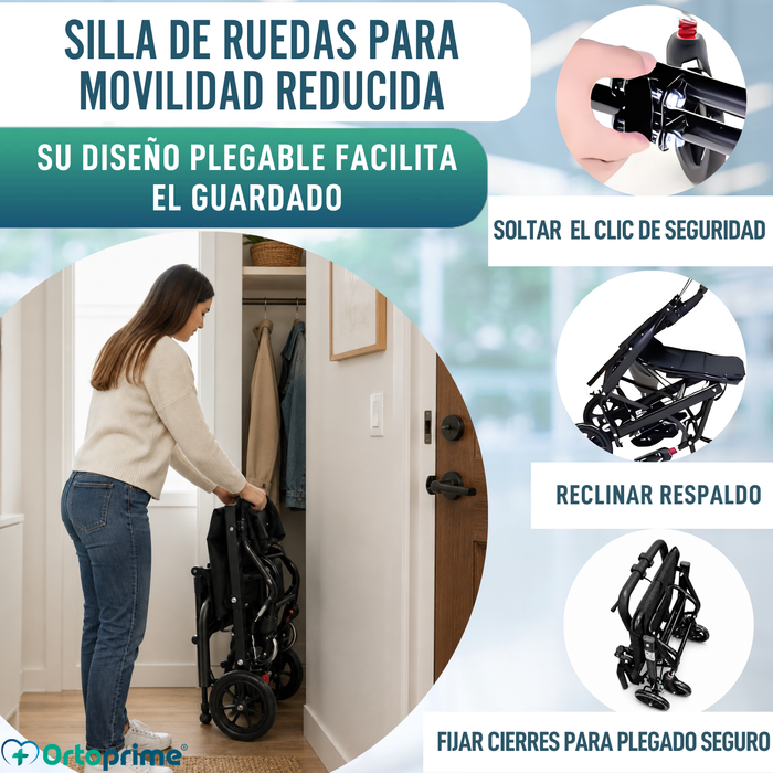 Silla de Ruedas de Tránsito Plegable Ligera con Freno Maneta