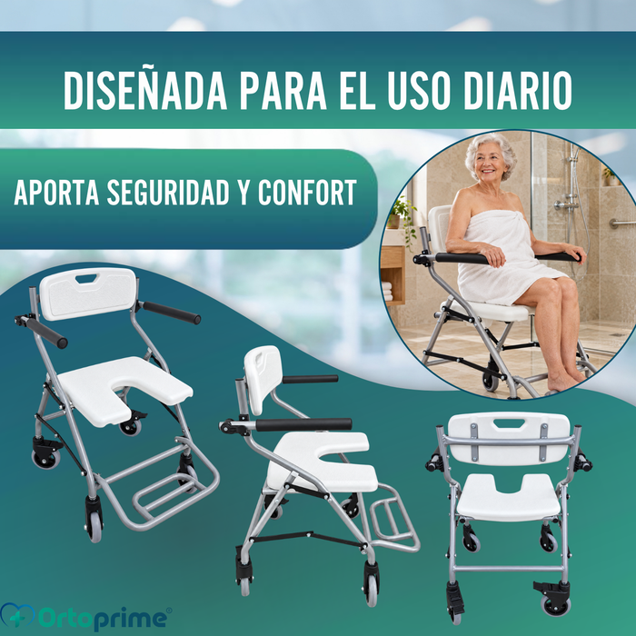 Silla de Ducha y Baño Plegable con Ruedas | Asiento U Higiénico
