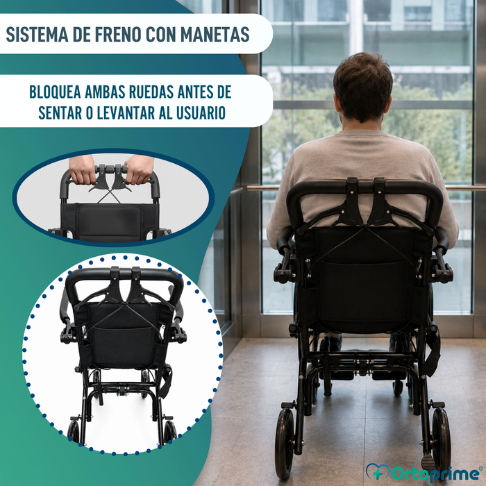 Silla de Ruedas de Tránsito Plegable Ligera con Freno Maneta