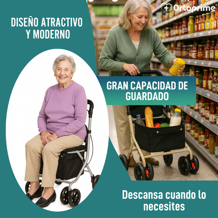 Andador Adultos Plegable Rollator con Carro de la Compra