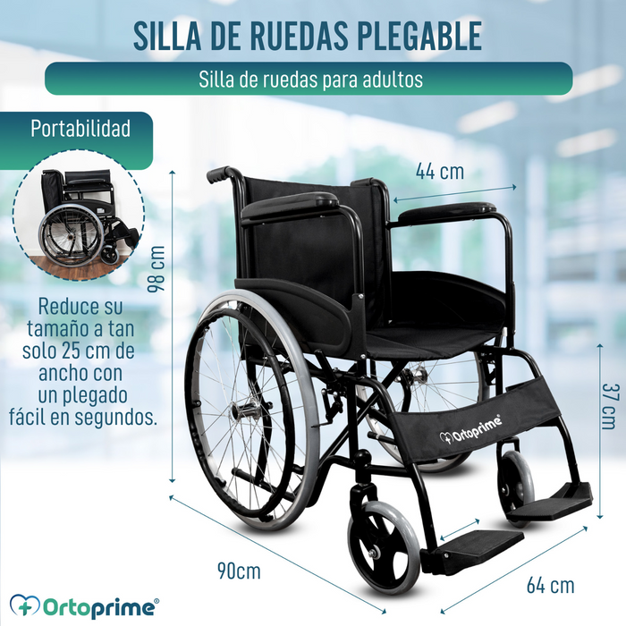 Silla de Ruedas Plegable Autopropulsable Cinturón Seguridad
