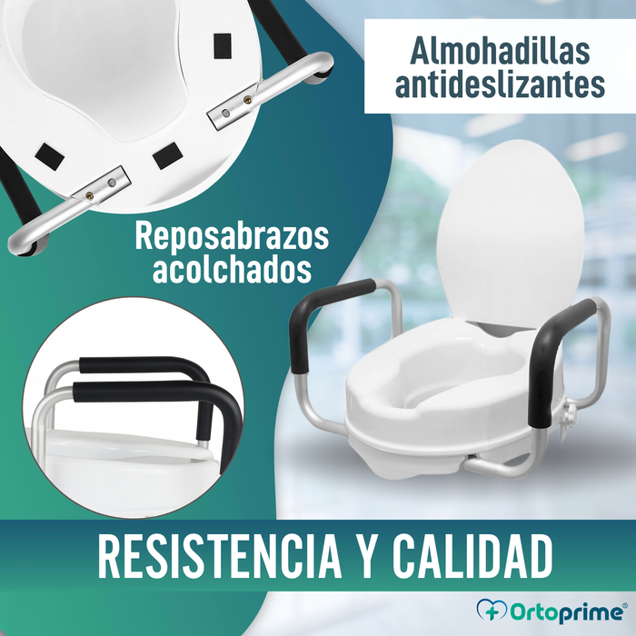 Elevador WC Adulto 10cm Tapa y Brazos | Alzador WC Universal