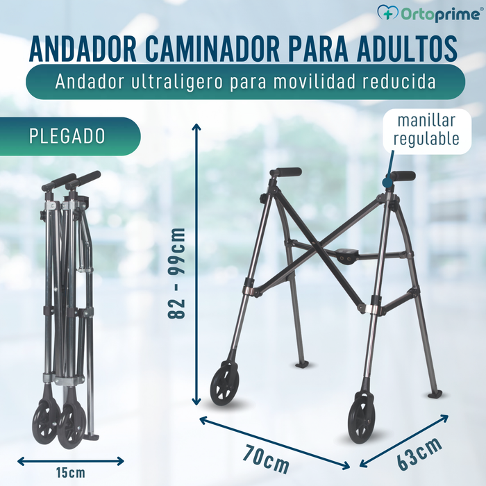 Andador Plegable 2 Ruedas Ultraligero Regulable en Altura