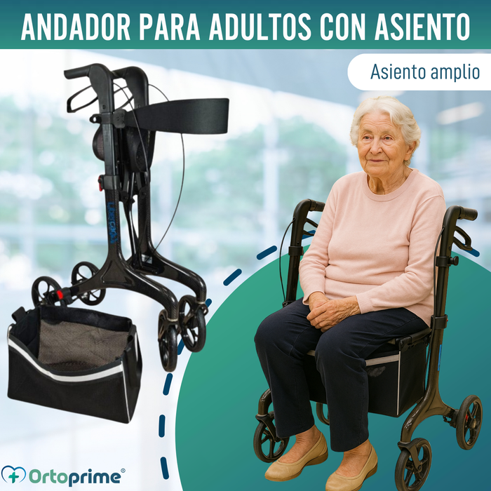 Andador para Adultos Plegable con Asiento | Fibra de Carbono
