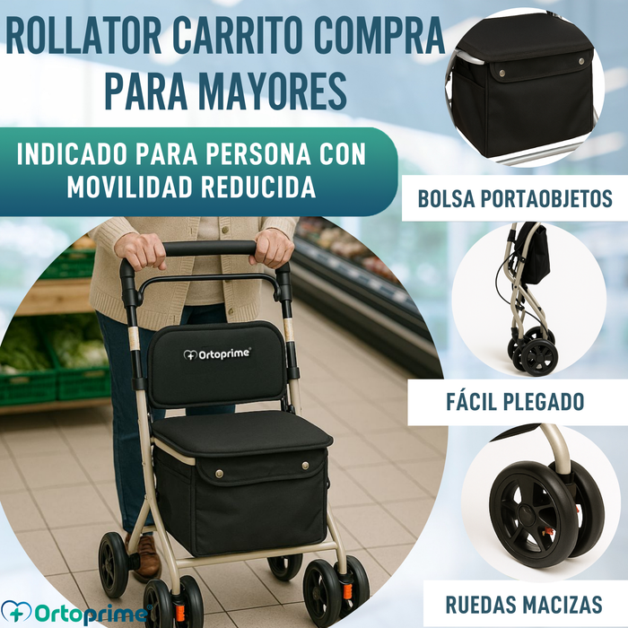 Andador Adultos Plegable Rollator con Carro de la Compra