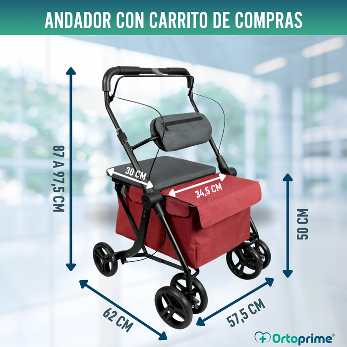 Andador con Carro de la Compra Plegable | Asiento Incorporado