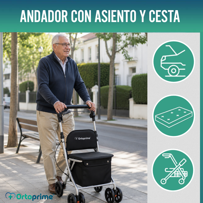 Andador Adultos Plegable Rollator con Carro de la Compra