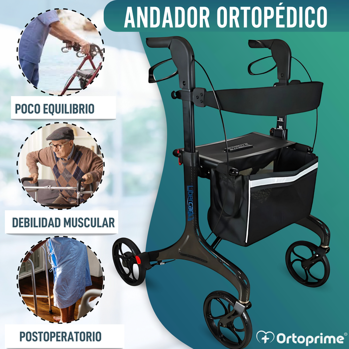 Andador para Adultos Plegable con Asiento | Fibra de Carbono
