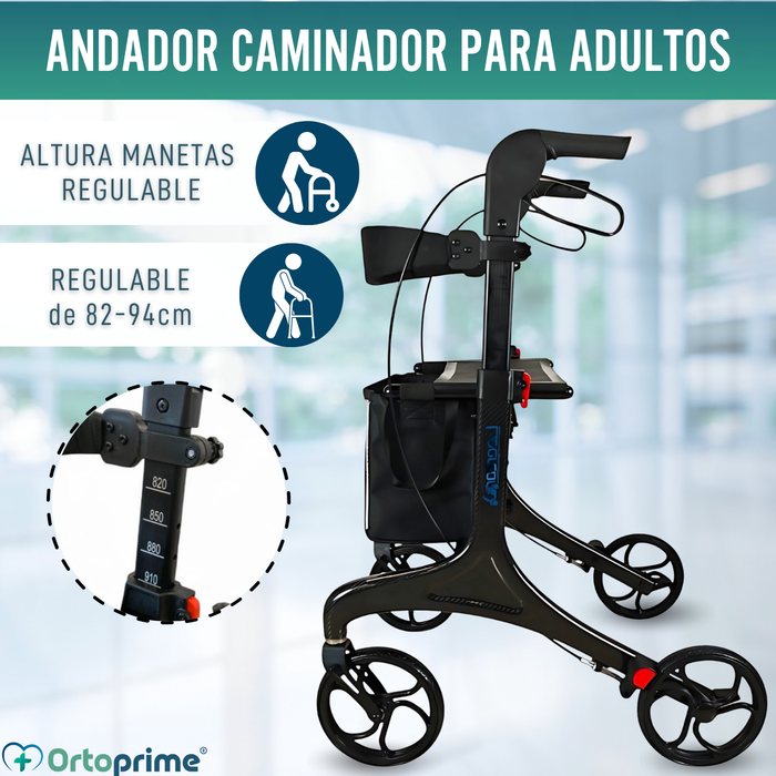 Andador para Adultos Plegable con Asiento | Fibra de Carbono