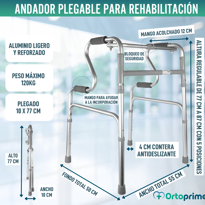 Andador para Adultos con Incorporador | Caminador Aluminio Plegable