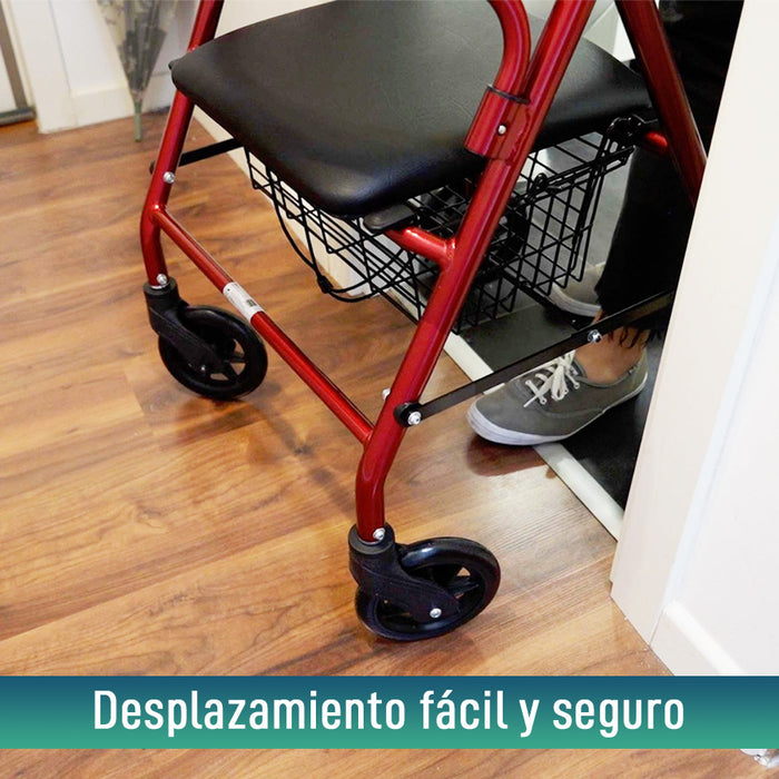 Andador Rollator de Aluminio con Frenos Maneta y Asiento Acolchado