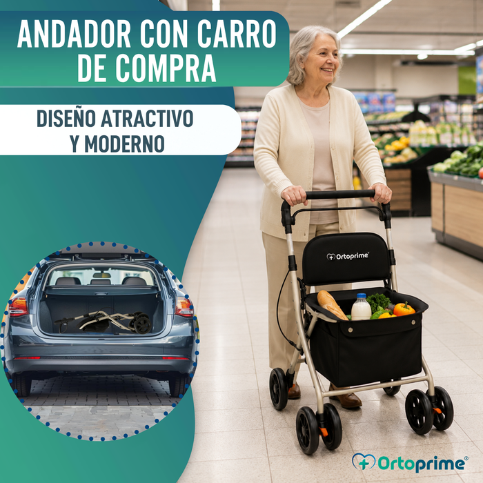 Andador Adultos Plegable Rollator con Carro de la Compra