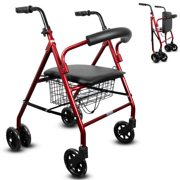 Andador para Ancianos Plegable Rollator Cuatro Ruedas Freno a la Carga