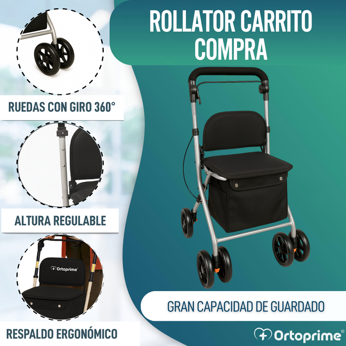 Andador Adultos Plegable Rollator con Carro de la Compra