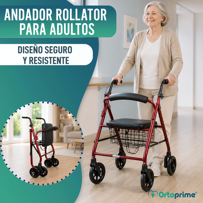 Andador para Ancianos Plegable Rollator Cuatro Ruedas Freno a la Carga
