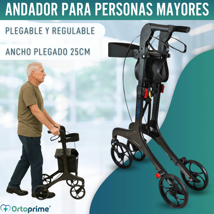 Andador para Adultos Plegable con Asiento | Fibra de Carbono