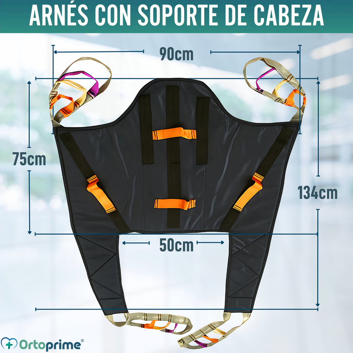 Arnés Ortopédico con Soporte de Cabeza para Grúa de Traslado