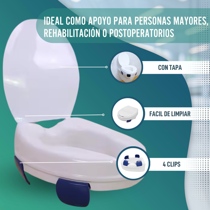 Elevador WC Adulto 11 cm | Alzador WC Ortopédico 4 Clips