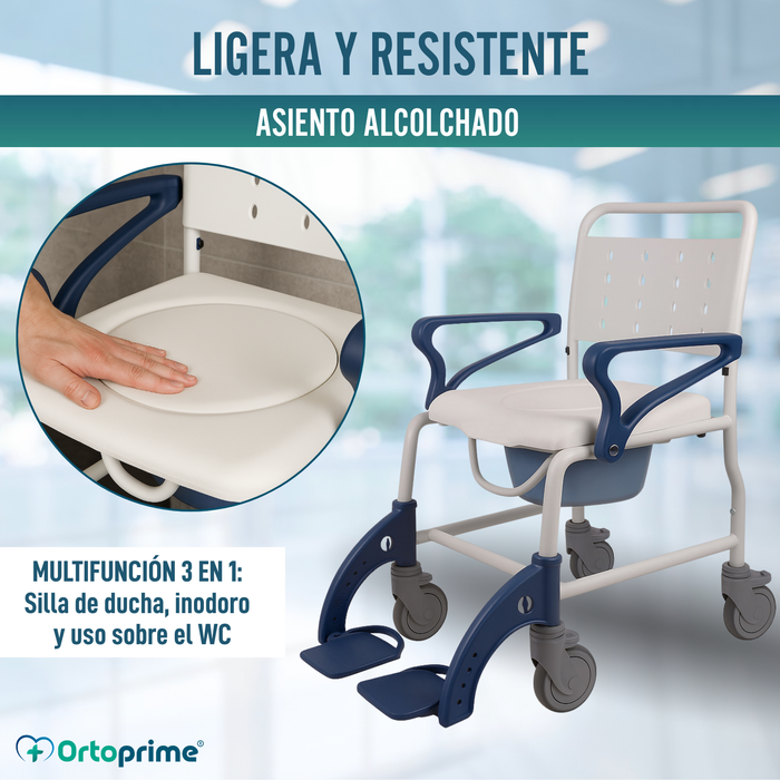 Silla Ducha WC Adultos Brazos y Pies Abatibles | Inodoro Portátil