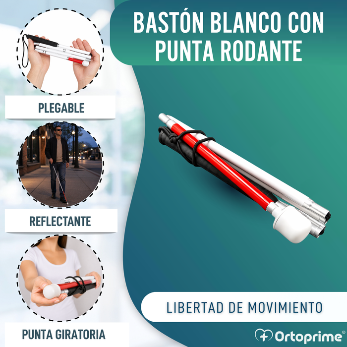 Bastón Guía Plegable de Aluminio para Discapacidad Visual